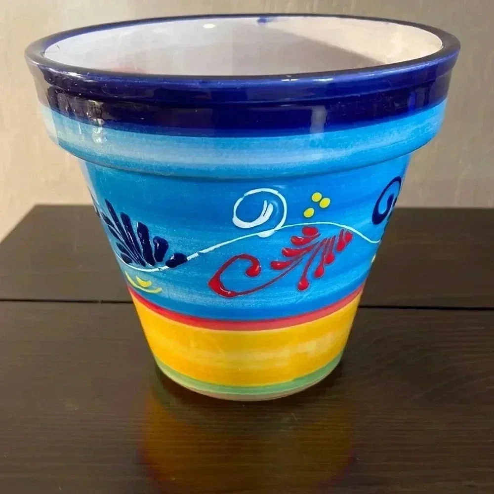 Hand Painted Planter Pot 6” tall, 6 1/2” wide at top ~Made in Spain~ Never‎ Used